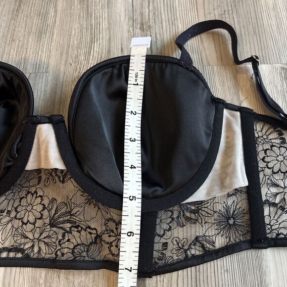 Victoria's Secret Embroidered Long Line Push-up Bustier Black Floral Lace 32DD - Picture 11 of 15
